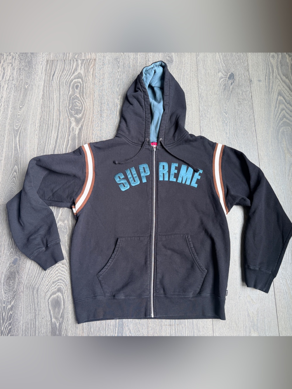 Supreme Jet Sleeve Zip Up Hooded Sweatshirt in Black Size Large